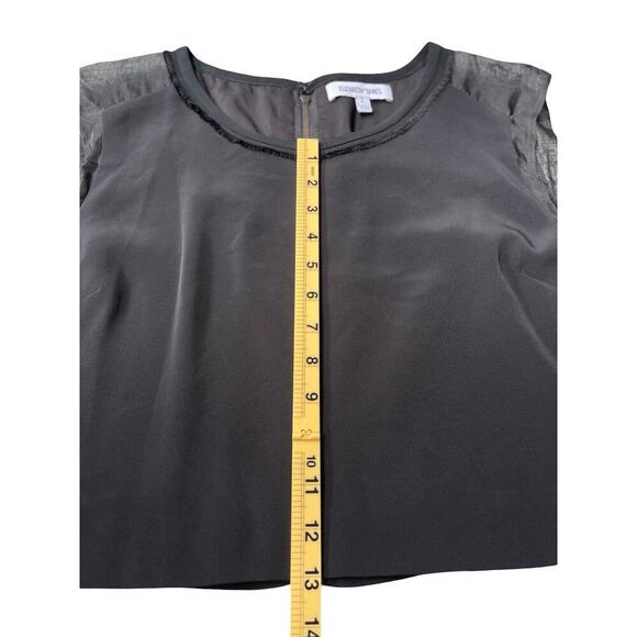 Elizabeth and James Black Sleeveless Sheer Silk Trim Blouse Crop Top - Large - Picture 8 of 12